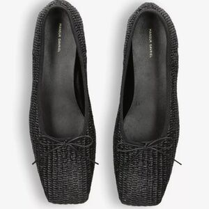 Mansur Gavriel Square Toe Ballerina Flat in Black Raffia